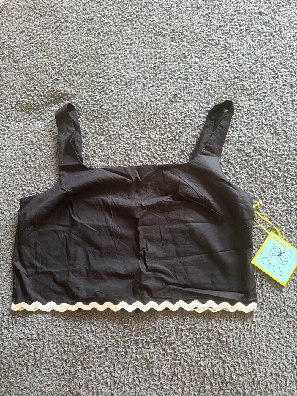 CeCe Black Cropped Tank with White Scalloped Hem
